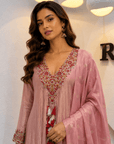 Pastel peach Embroidered Anarkali Set