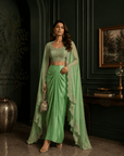 Blossom green Cape Drape skirt Set