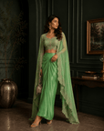 Blossom green Cape Drape skirt Set