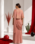 Rose Blush Cape Drape Saree Set