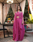 Embroidered Tassel Kaftan Set - Fuchsia Pink
