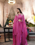 Embroidered Tassel Kaftan Set - Fuchsia Pink