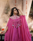 Embroidered Tassel Kaftan Set - Fuchsia Pink