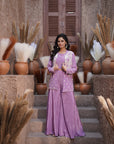 Embroidered Jacket, Palazzo Three-Piece Set - Lilac