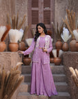 Embroidered Jacket, Palazzo Three-Piece Set - Lilac