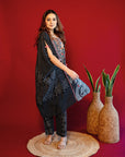 Embroidered Asymmetrical Kurta Set - Black