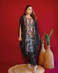 Embroidered Asymmetrical Kurta Set - Black
