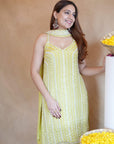 Mirror Embellished Sharara Set - Yellow