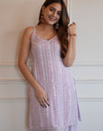 Mirror Embellished Sharara Set - Lavender