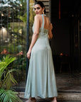 Embroidered Cutout Waist Jumpsuit - Pale Blue