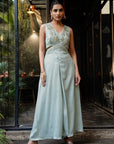 Embroidered Cutout Waist Jumpsuit - Pale Blue