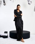 Cut-out Blazer Set with draped skirt - Black