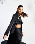 Cut-out Blazer Set with draped skirt - Black