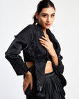 Cut-out Blazer Set with draped skirt - Black