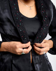 Cut-out Blazer Set with draped skirt - Black