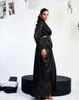Cut-out Blazer Set with draped skirt - Black