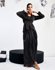 Cut-out Blazer Set with draped skirt - Black