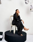 Cut-out Blazer Set with draped skirt - Black