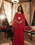 Embroidered Jacket Palazzo Set - Red