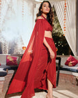Elevated Draped Skirt Cape Set - Rust Red