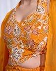 Rizabella Women Sitara Orange Printed Fusion Drape Skirt Set with Cape