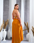 Rizabella Women Sitara Orange Printed Fusion Drape Skirt Set with Cape