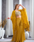 Rizabella Women Veda Mustard Embellished Cape Pant Set