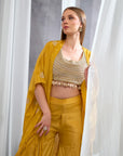 Rizabella Women Veda Mustard Embellished Cape Pant Set