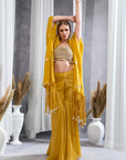 Rizabella Women Veda Mustard Embellished Cape Pant Set