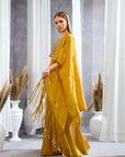 Rizabella Women Veda Mustard Embellished Cape Pant Set