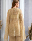 RIZABELLA Women Luxe Beige Embroidered Net jacket Pant Set