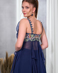 Rizabella Women Zaria Navy Blue Embroidered Lehenga Set with Sheer Cape