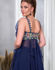 Rizabella Women Zaria Navy Blue Embroidered Lehenga Set with Sheer Cape