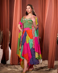 RIZABELLA Women Multicolor Printed Fusion Drape Skirt Set - green