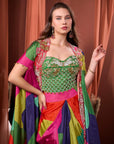 RIZABELLA Women Multicolor Printed Fusion Drape Skirt Set - green