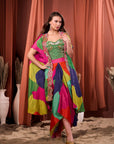 RIZABELLA Women Multicolor Printed Fusion Drape Skirt Set - green