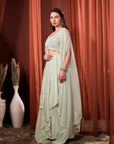 RIZABELLA Women Veda Embroidered Drape Set with Cape