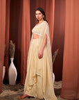 RIZABELLA Women Veda Embroidered Drape Set with Cape
