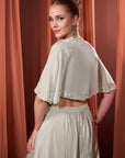 Rizabella Women Mehfil Sage Green Embroidered Jacket Palazzo Set