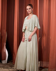 Rizabella Women Mehfil Sage Green Embroidered Jacket Palazzo Set