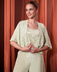 Rizabella Women Mehfil Sage Green Embroidered Jacket Palazzo Set