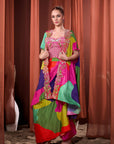 RIZABELLA Women Multicolor Printed Fusion Drape Skirt Set - Pink