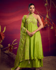 halter neck zari anarkali