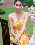 Floral Embroidered Co-ord Set - Yellow- Orange
