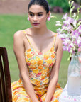 Floral Embroidered Co-ord Set - Yellow- Orange