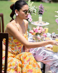 Floral Embroidered Co-ord Set - Yellow- Orange