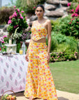 Floral Embroidered Co-ord Set - Yellow- Orange