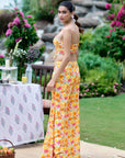 Floral Embroidered Co-ord Set - Yellow- Orange