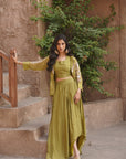 Olive green embellished sleeves shrug set