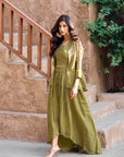 Olive green embellished sleeves shrug set